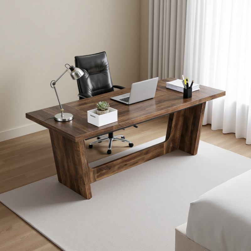 Large Executive Desk,Industrial Computer Desk,Conference Table, Brown