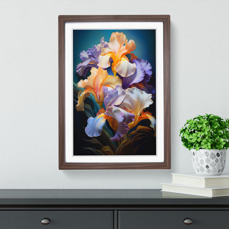 Iris Flower Orphism No.2 - Single Picture Frame Print on Wood, Walnut Framed, 64cm H x 46cm W x 2cm D