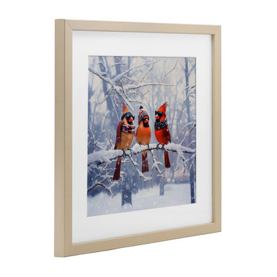 Cardinals on Winter Branch Framed Print Under Glass, design by Jim Baldwin