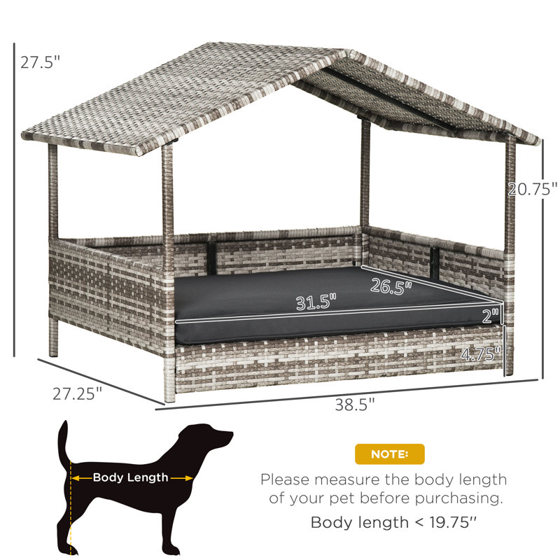 Niche pour chien en rotin avec coussin imperméable Pawhut Wicker, Gris / Blanc, H 27,57 po x l 38,57 po x P 27,32 po