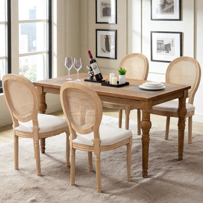 Ensemble de 4 chaises d'appoint rembourrées H 19,7 po Amando, 4, Beige, Bois de chêne