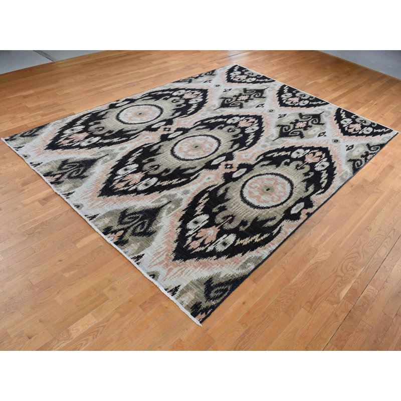 Tapis oriental rectangulaire noir en laine noué à la main 9 pi 1 po x 13 pi 0 po - MOA10287513