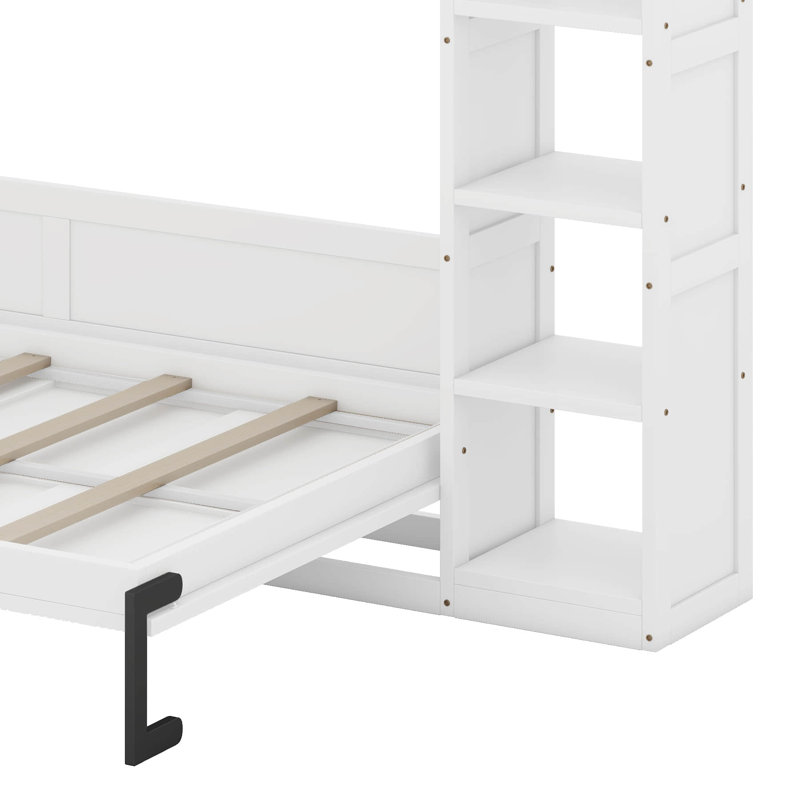 Modern Murphy Bed With Bookshelf, Full, White