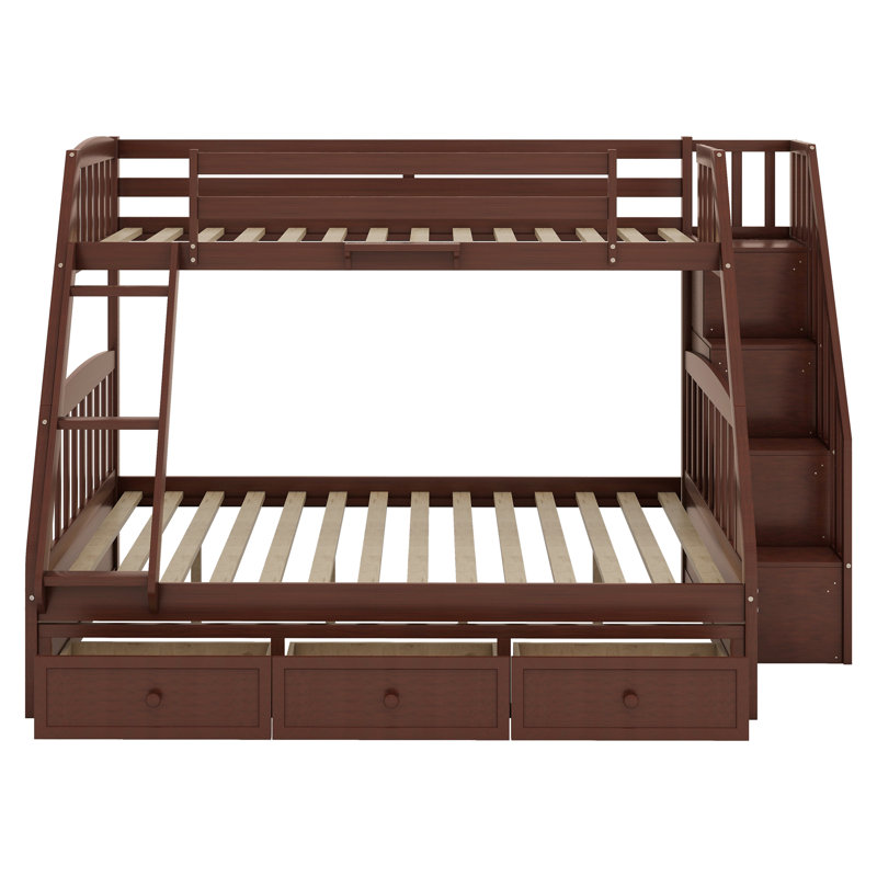 Lit superposé simple au dessus d'un lit double avec tiroirs Jawara Kids, Espresso