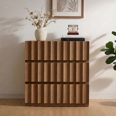 Fluted 3 Drawer Dresser, Wood Storage Cabinet, Chest of Drawers