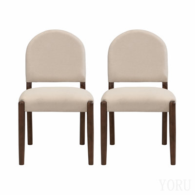 Dining Chairs With Back Mid Century Fabric Upholstered Armless Dining Room Side Chairs Set Of 2-Walnut+Beige