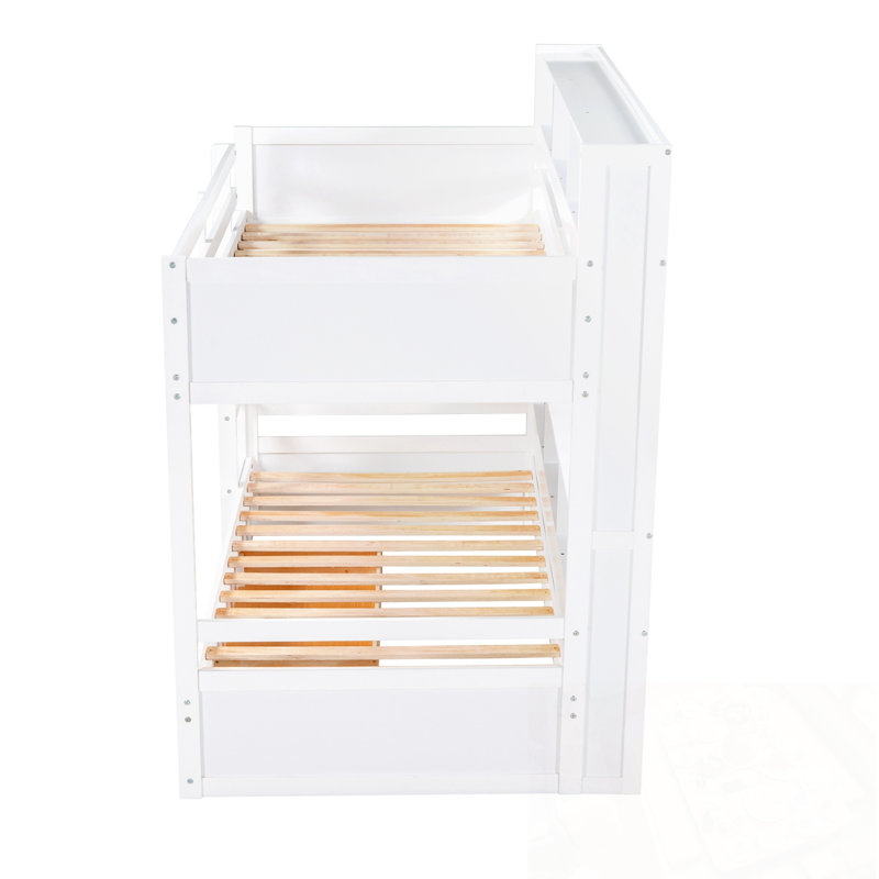 Lit superposé simple avec tablettes intégrées et tiroir de rangement, Blanc