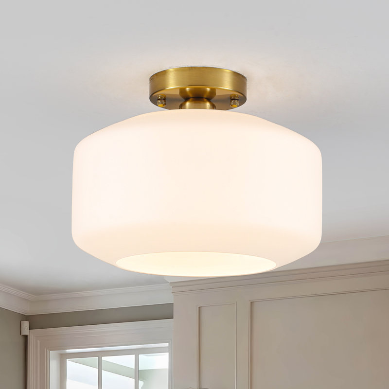 Plafonnier encastré tambour moderne en verre givré Modern, Brushed Gold