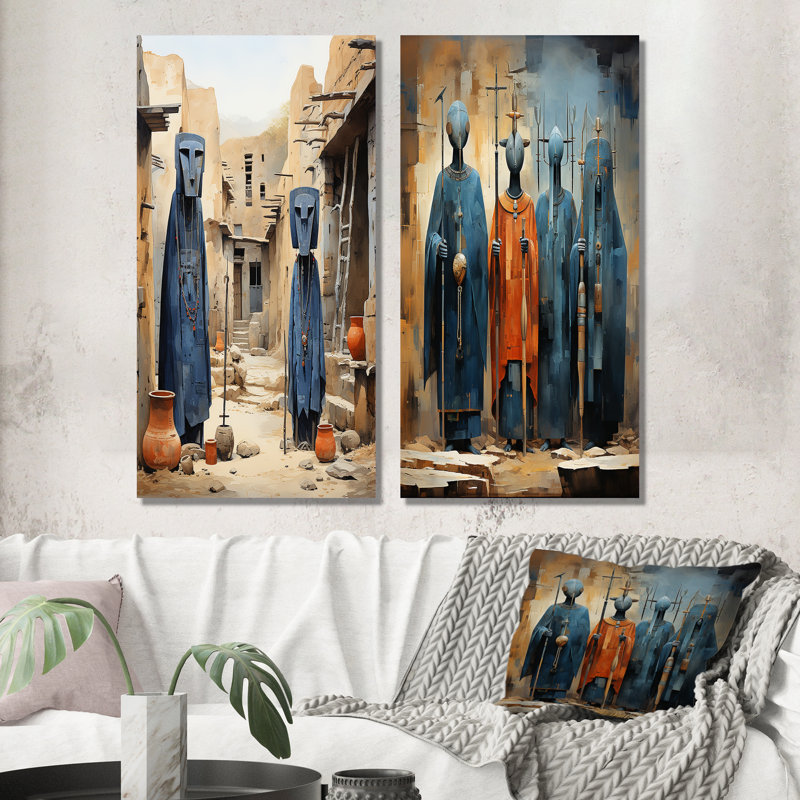 "Tribus d'Afrique Dogon au Mali", 2 pièces sur toile, Toile tendue, H 32 po x l 32 po