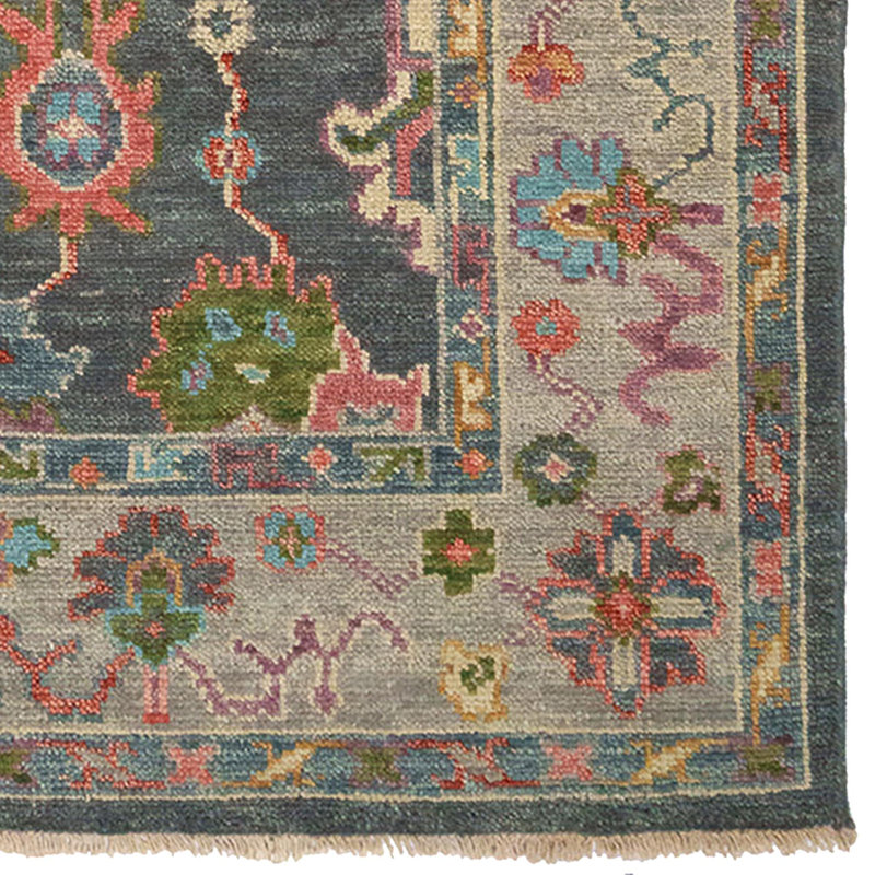 Elan Hand Knotted Wool Oriental Area Rug in Charcoal Gray, Rose, Purple, Multicolor, Rectangle 9' x 12'