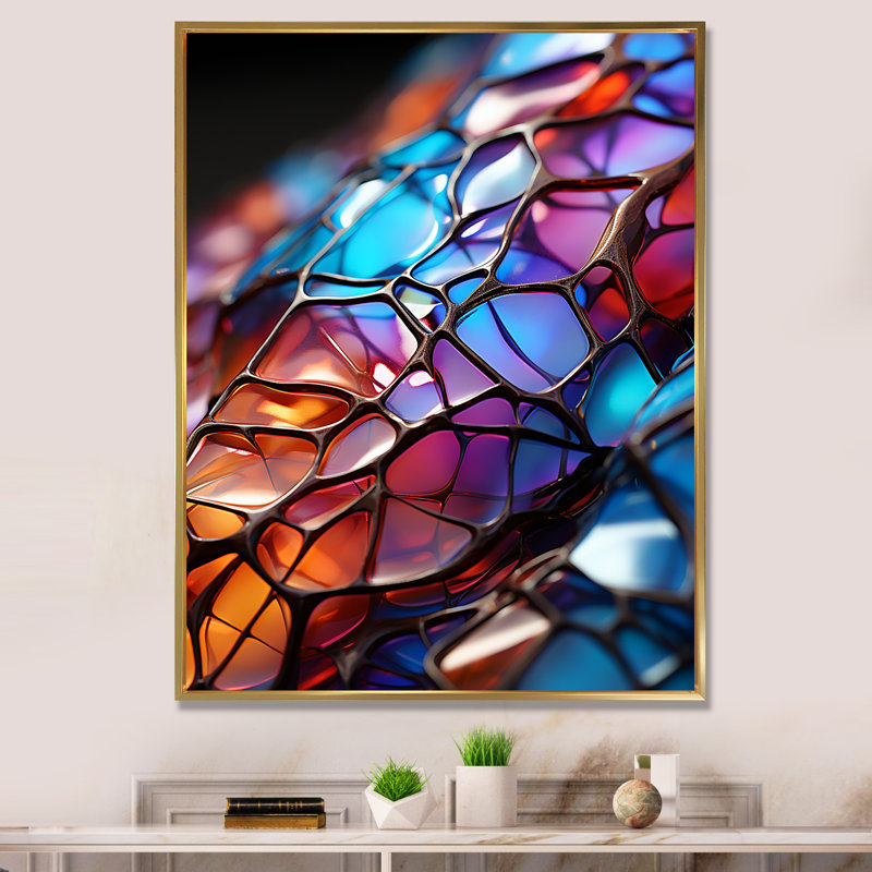 «Opalescent Abstract Fractal Glass Relief II», Cadre flottant doré, H 44 po x l 34 po x P 1,5 po