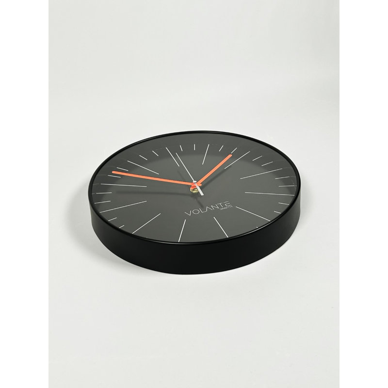 Elegant Decorative Wall Clock, 12 x 12 Inches, Black & Red Color | Premium 100% Plastic Frame, Real Glass Cover, Thickness: 1.8 Inches | Perfect for Home, Office, or Classroom Decor, Stylish and Functional Design