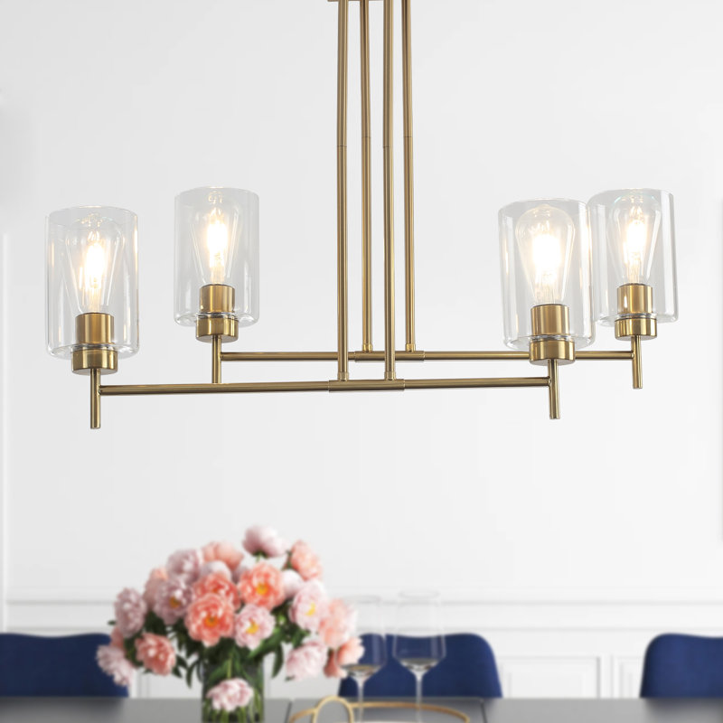 Lustre pour îlot de cuisine à 4 lumières de 23,6 po de large avec abat-jour cylindrique, Doré