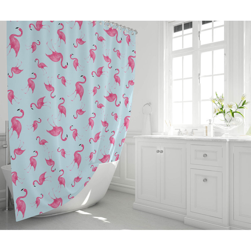 Summer Lemon Ultra-Thin Lightweight Shower Curtain, Cloud/Pink Blue Flamingo
