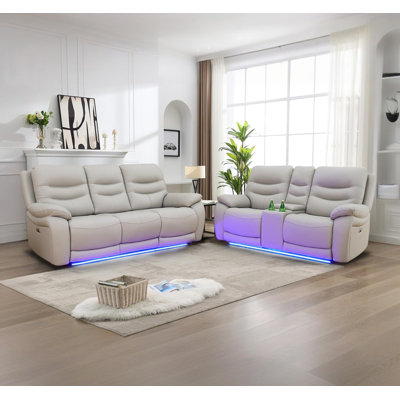2-Piece Vegan Leather Power Reclining Living Room Sofa Set