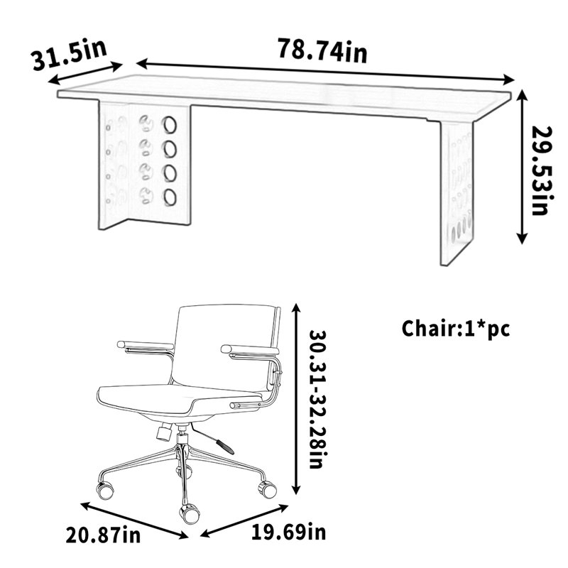 Bureau simple avec surface de travail en bois massif
