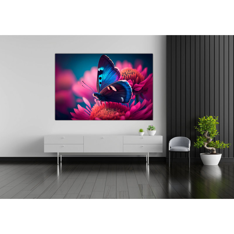 «Blossom Butterfly In The Garden», reproduction acrylique, H 12 po x l 18 po x P 1 po, Encadrement argenté