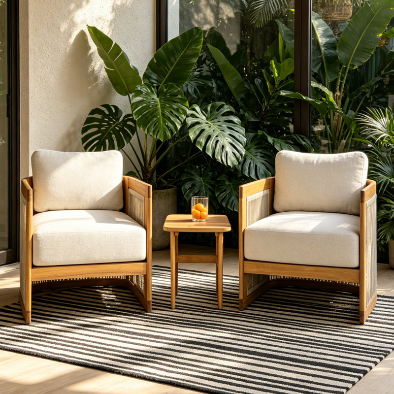 Ensemble de conversation d'extérieur en bois d'acacia avec coussins crème Buie