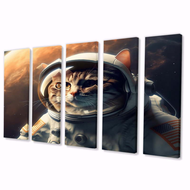 Reproduction d'art sur toile, "Space Cat" - 5 panneaux égaux