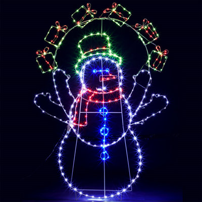 5Ft Animated Juggling Snowman Outdoor Christmas Decoration With 358 Multi-Color LED Lights – Pre-Lit, 2D Design, Includes Ground Stakes For Yard & Indoor Holiday Displays