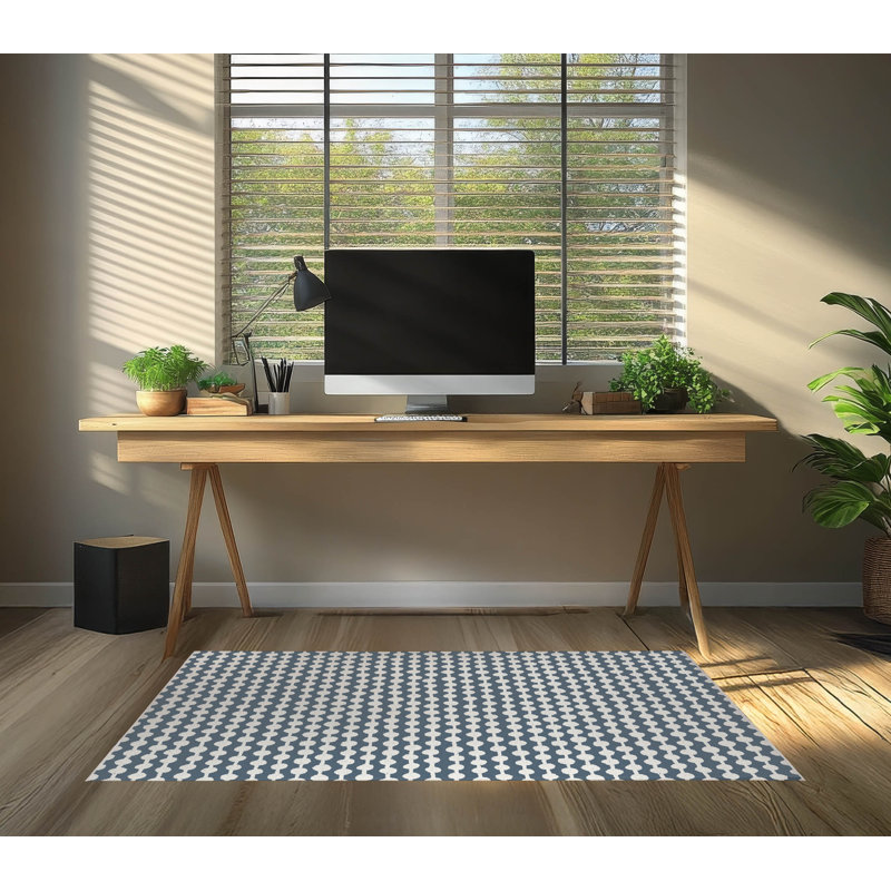 Tapis de bureau léger à pois, L 7 pi x L 5 pi, Bleu