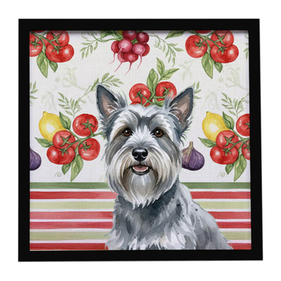 Gray Skye Terrier Vegetables Framed Metal Print