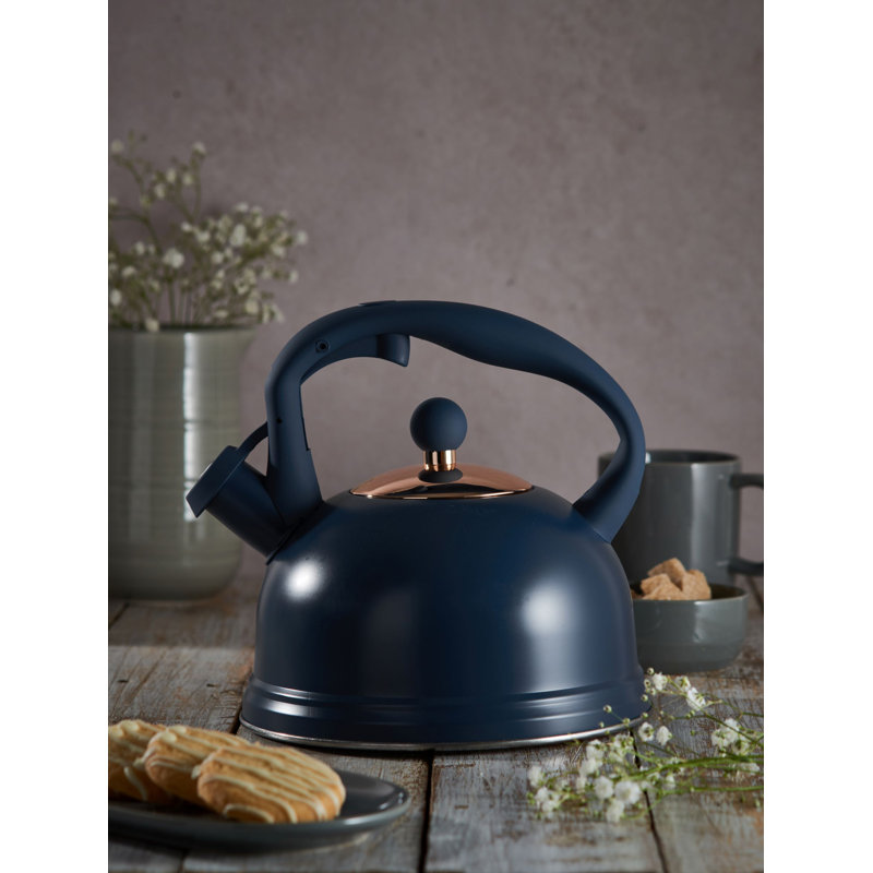 Living 2L Stainless Steel Whistling Stovetop Kettle, Navy Blue