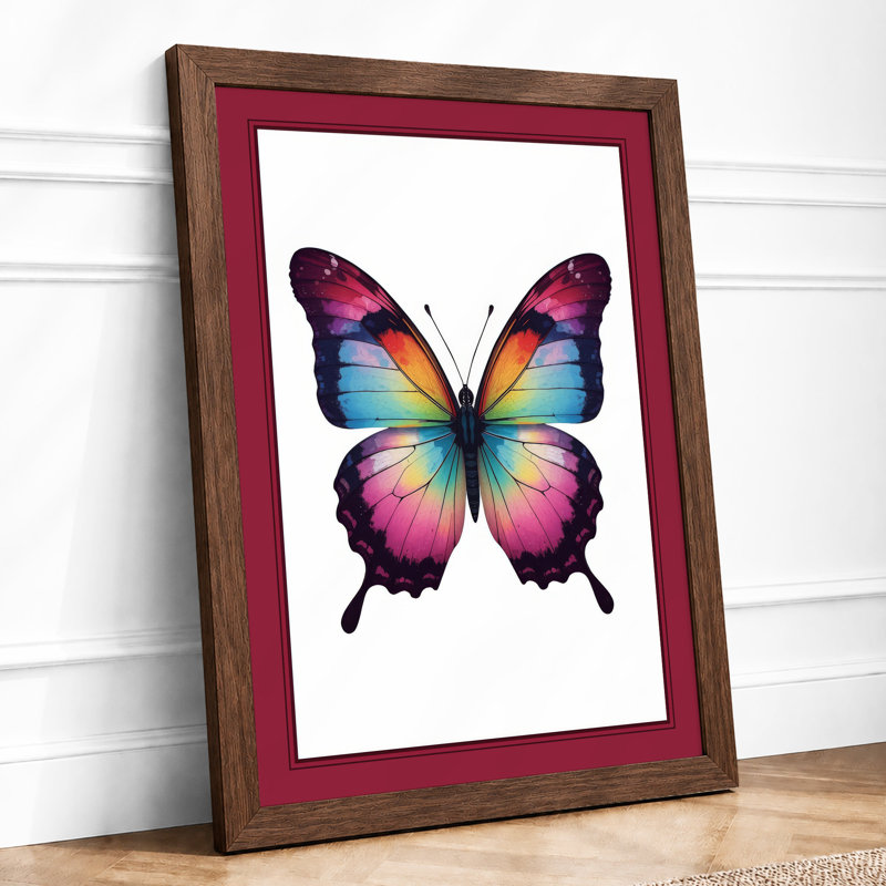 Rainbow Butterfly Modern - Framed Print, A4 - 29.7 x 21.0 cm, Walnut