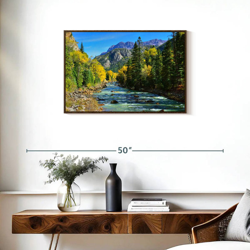 Montagne avec rivière, Cadre flottant noyer, 31 po x 21 po