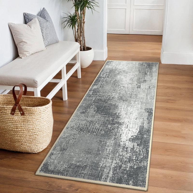 Abstract Washable Area Rug, Grey/Beige, Rectangle 160 x 230 cm