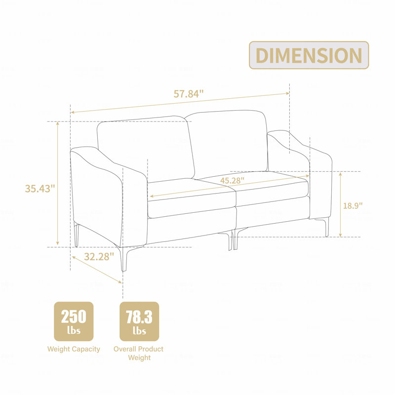 Basic Sectional Sofa, Modular  Sofa Two-Seater Sofa, Corduroy  Sofa, Gray Corduroy
