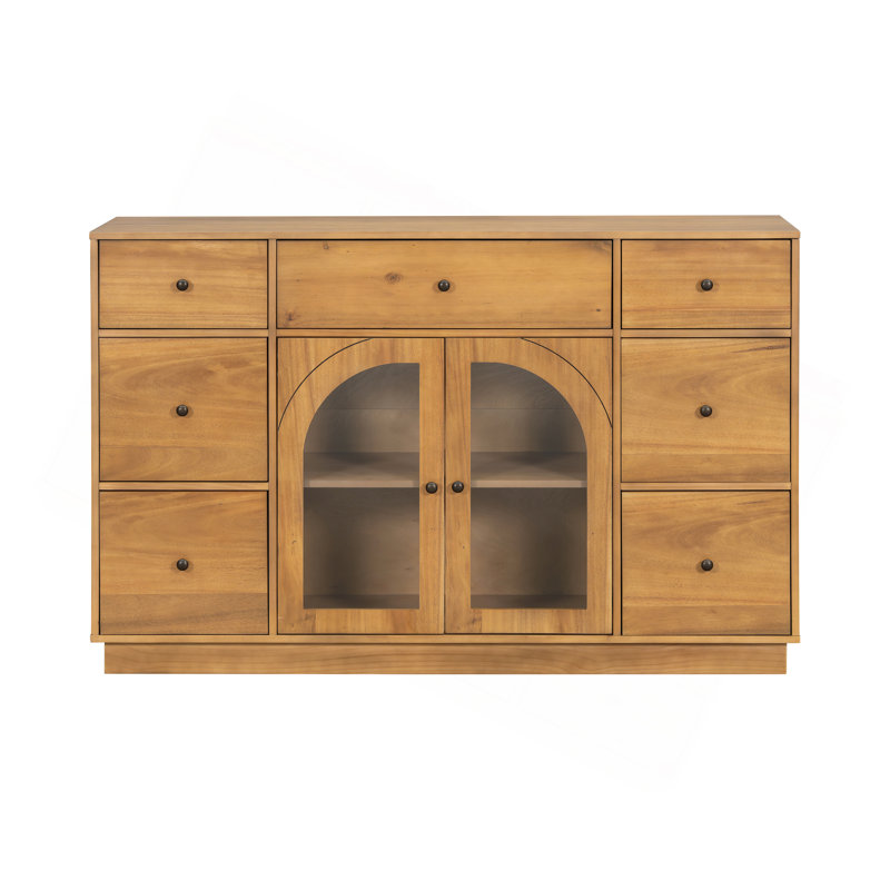 Armoire avec rangement pour l'entrée du salon et de la salle à manger, grande taille, 2 portes et 7 tiroirs, Naturel