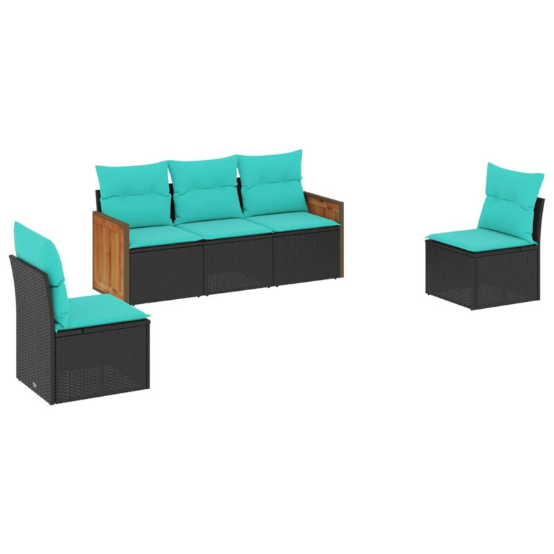  Ensemble de canapé de patio 5 pièces avec coussins en rotin de polyester noir