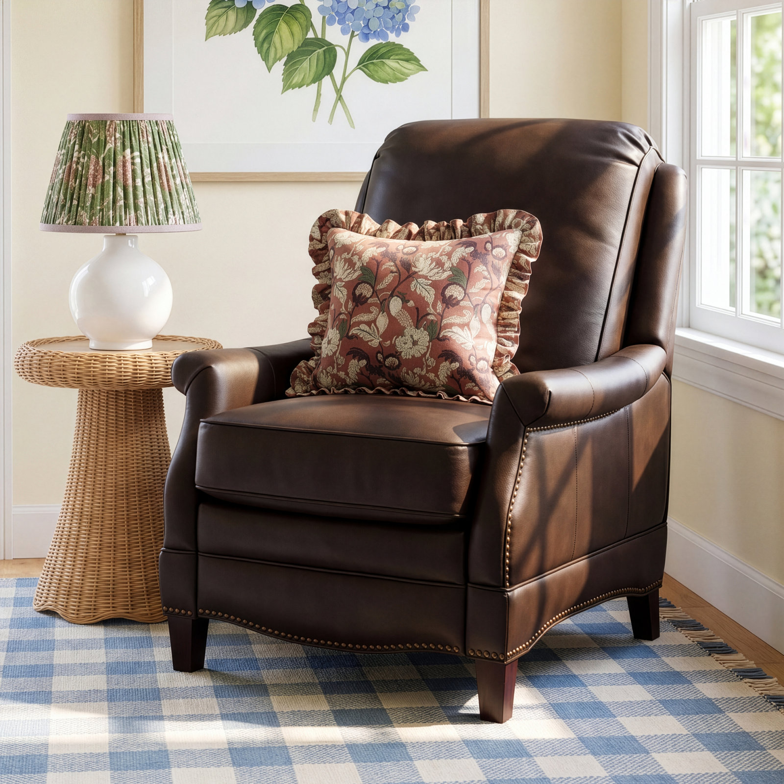 Dunlevy Genuine Leather Recliner, Brown
