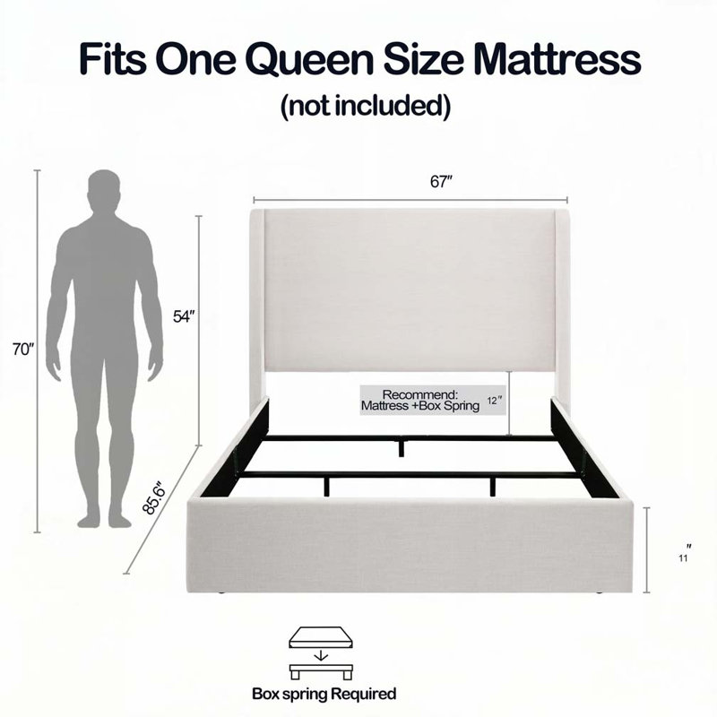 Chenille Upholstered Bed, Queen