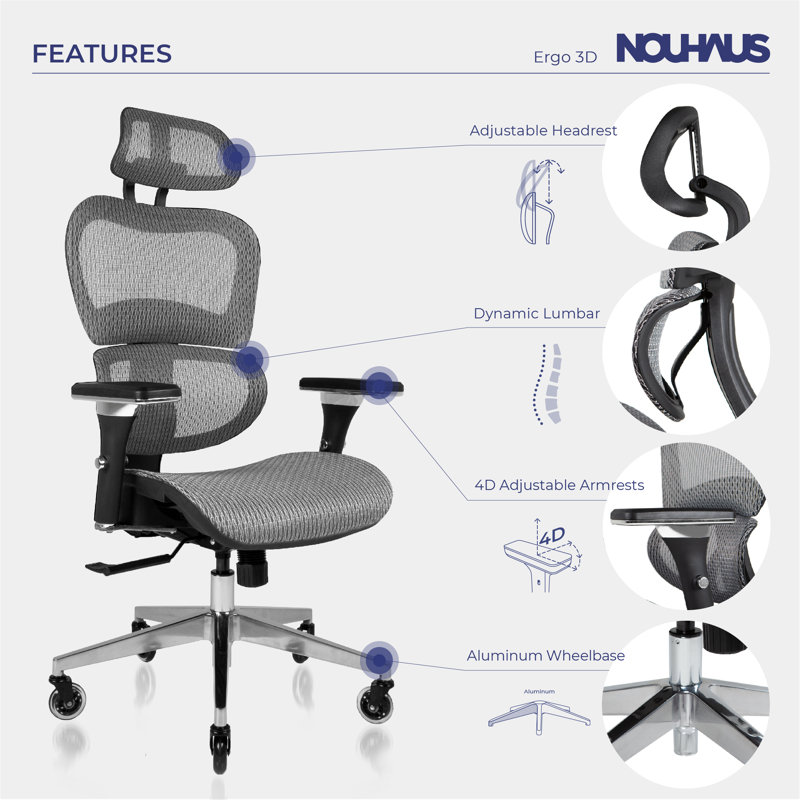 Ergo3D Silver Grey Mesh High Back Ergonomic Office Chair