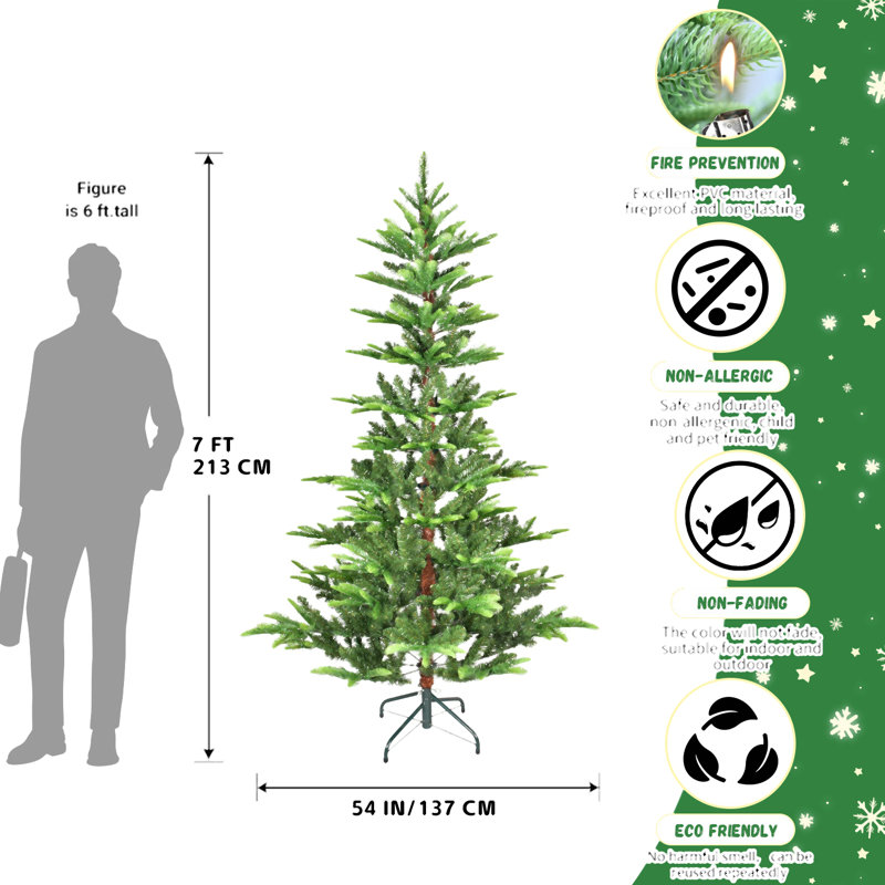 Arbre de Noël avec lumières à DEL blanc chaud, pointes en PE + PVC, fil mémoire à dépliage automatique, structure à charnières et support en métal stable - arbre de Noël à assemblage facile