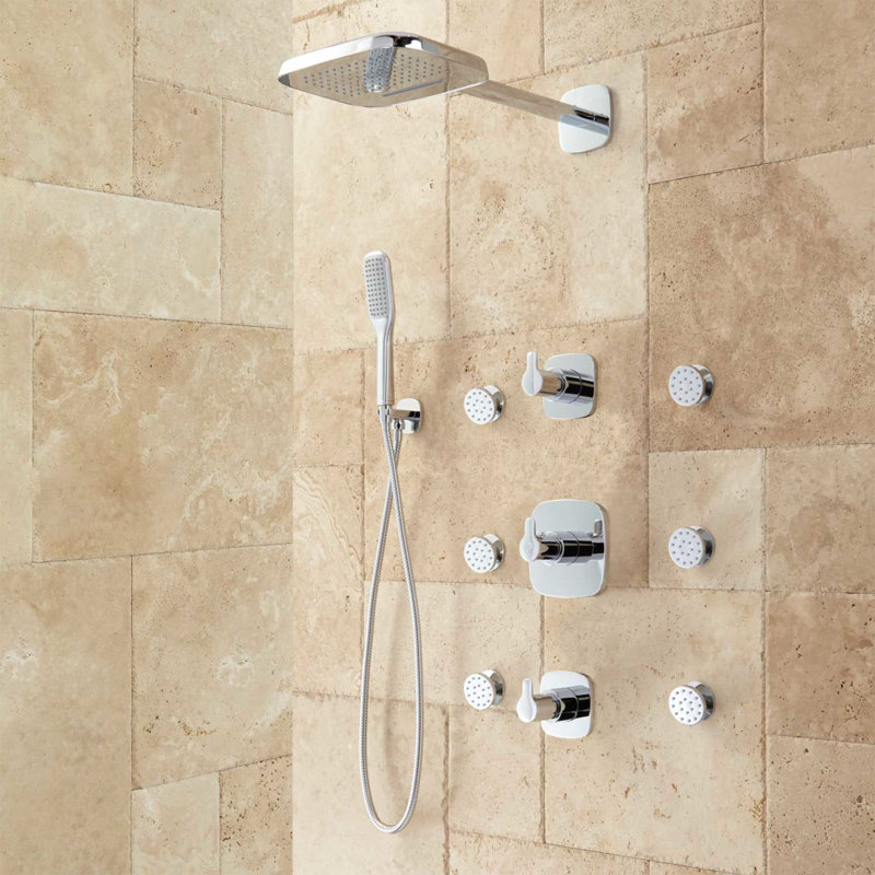 Arin Thermostatic Shower System with Hand Shower & 6 Body Sprays, Chrome
