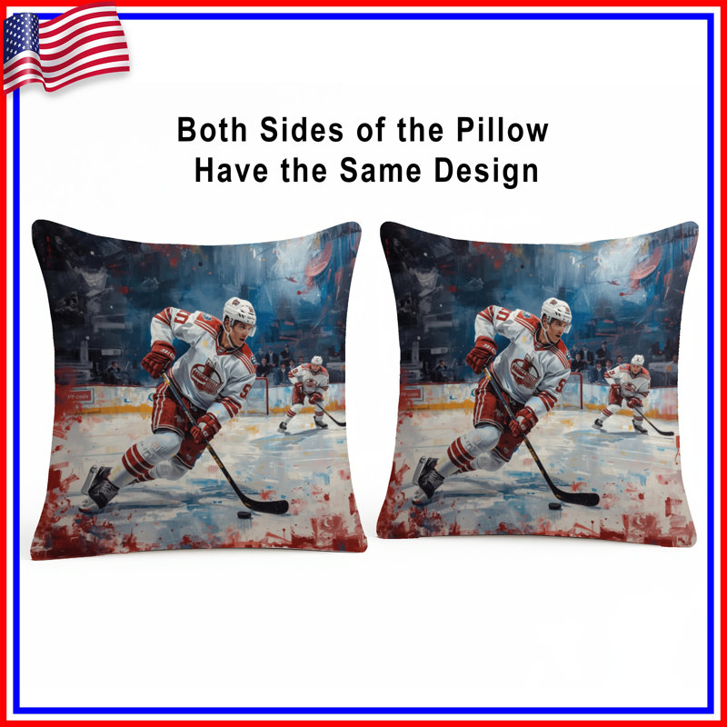 Coussins décoratifs à double face pour joueurs de hockey sur glace, 18 po x 18 po