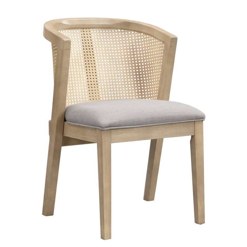 Chaise de salle à manger Cayli de style néoclassique moderne en rotin avec dossier incurvé et structure en hévéa massif, 6