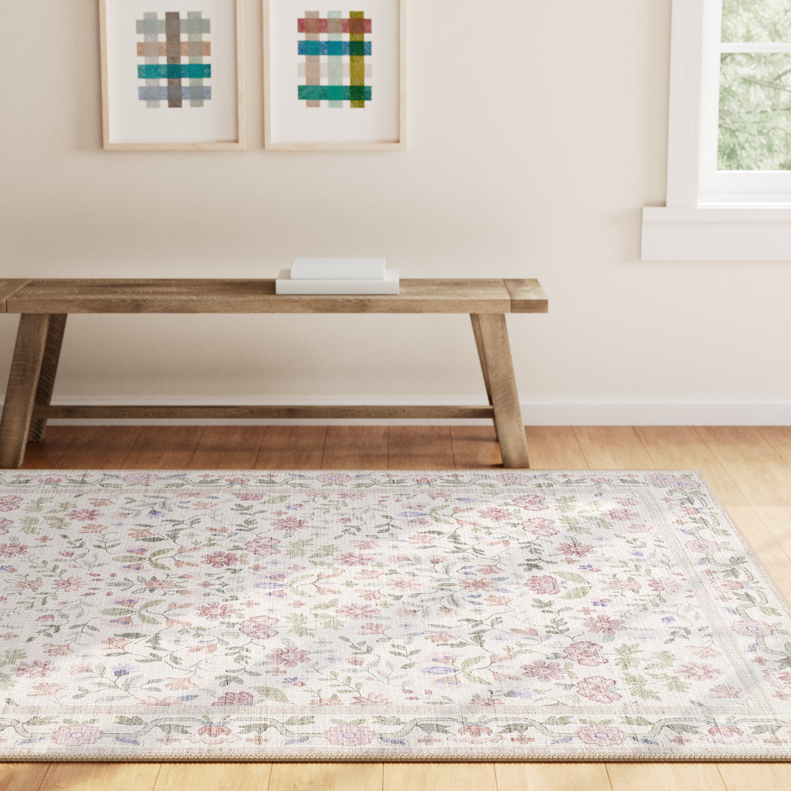Myla Machine Washable Floral Area Rug, Rectangle 6'7" x 9'