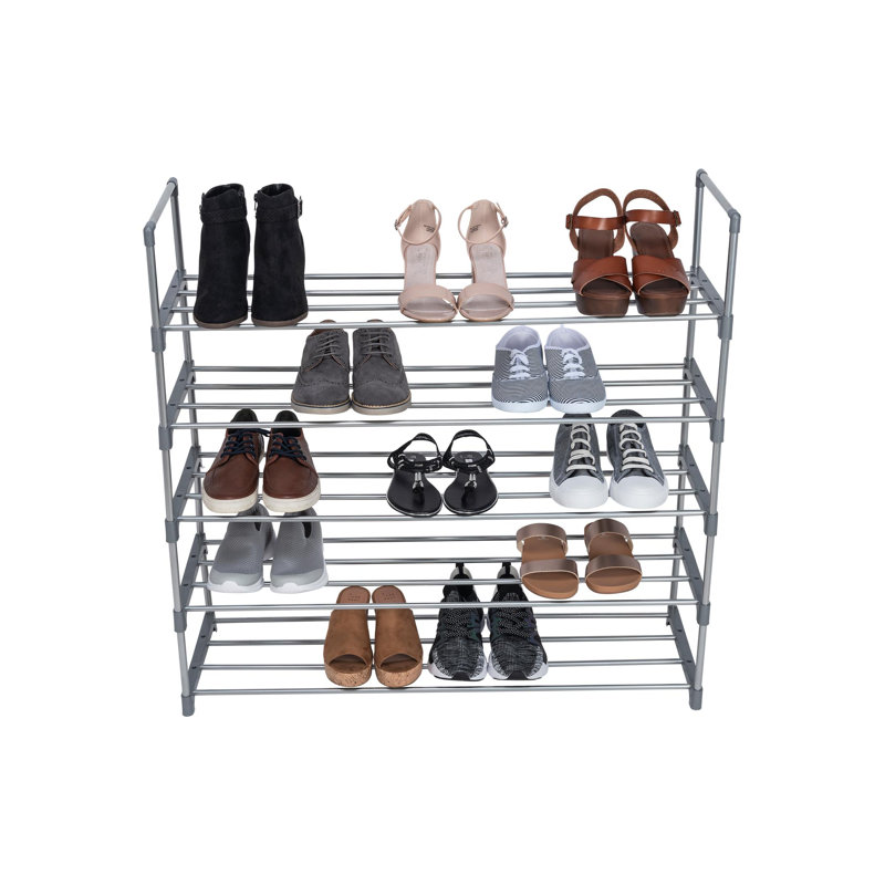 Gray 5-Tier Stackable Metal Shoe Rack for Closets