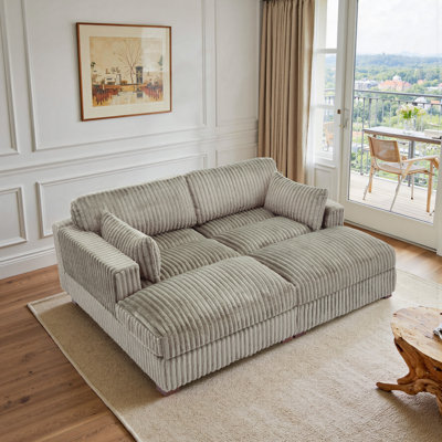 Helton Oversized Upholstered Light Brown Faux Rabbit Fur Flannel Sleeper Sofa Bed Lounge sofa with Armrests & Throw Pillows