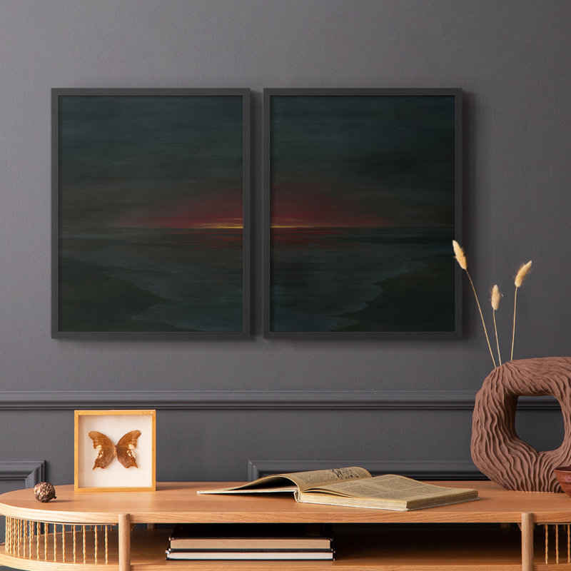 «Red Nightsky I», reproduction encadrée de qualité supérieure - prête à être accrochée - aucun clou requis - aucun clou requis
