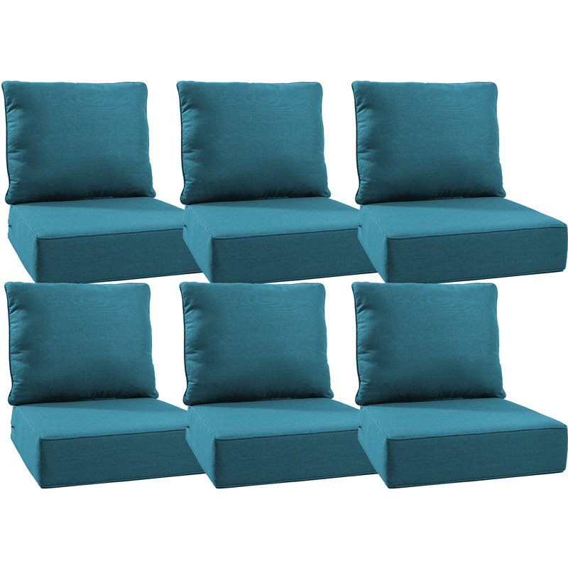 Ensemble de coussin de siège et de dossier en polyester résistant aux intempéries Deb, Bleu paon, 6, L 22 po x P 24 po