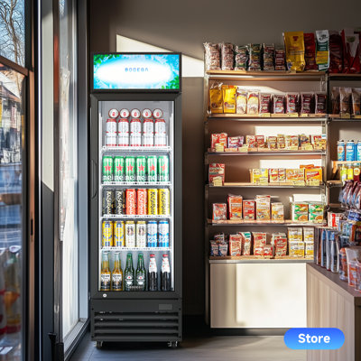 Réfrigérateur commercial avec tablettes réglables et lumière DEL Bodegacooler, 9 pieds cubes Pi. Refroidisseur à boissons Merchandiser pour bar, restaurant ou cuisine