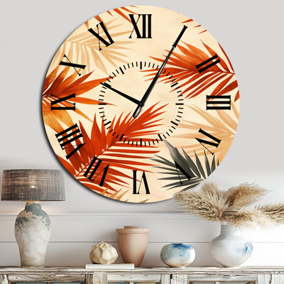 Terracotta Palm Vibes III - Grande horloge murale tropicale en métal