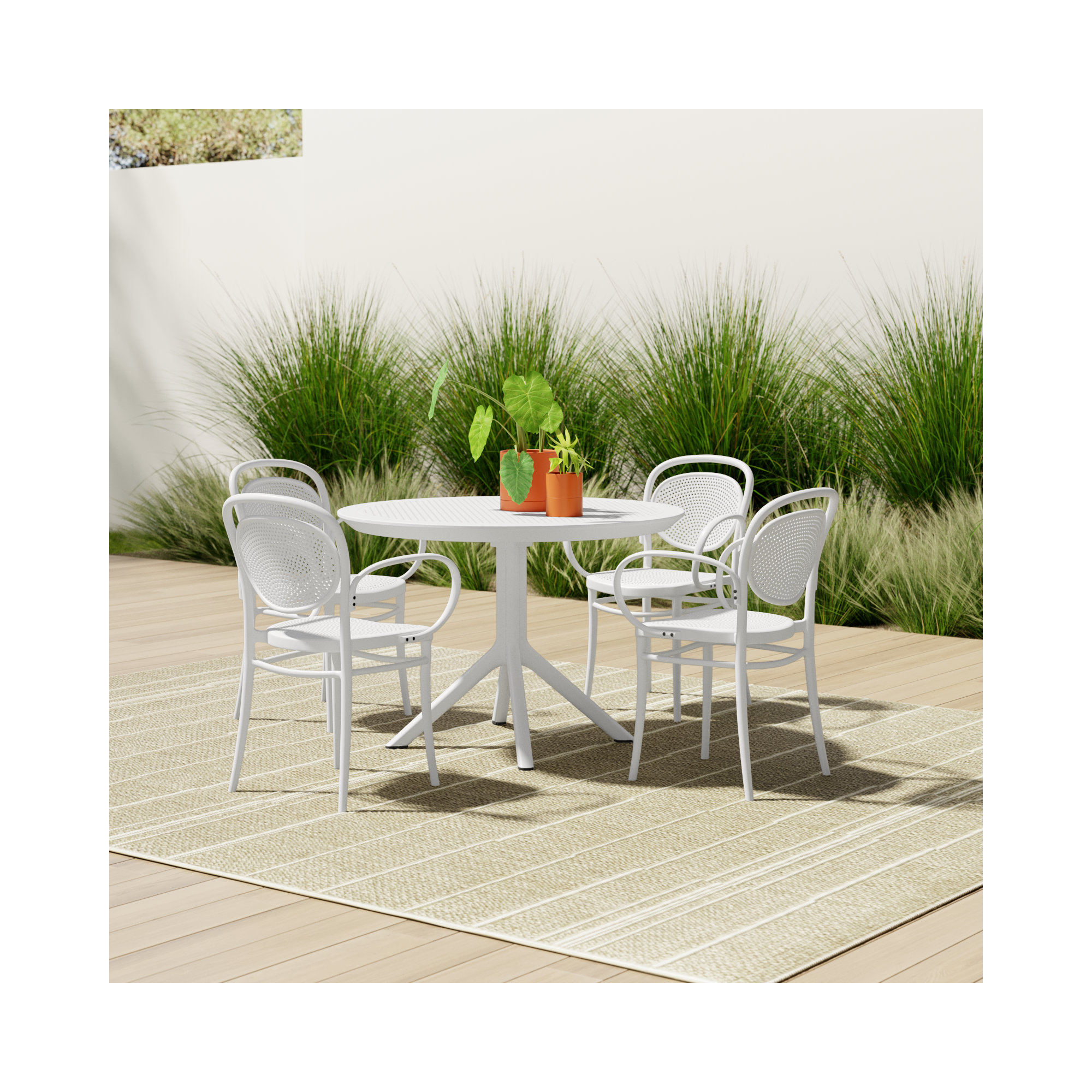 Farrah Marcel Armchair 5 Person Dining Set, White