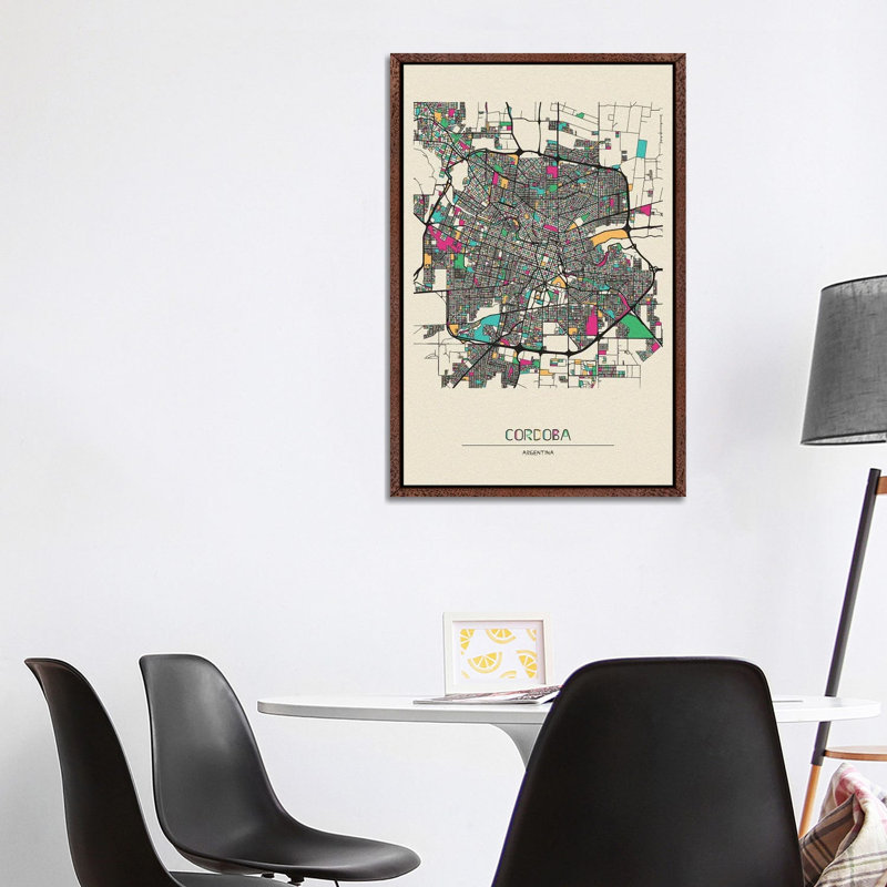 Cordoba, Argentina Map by Ayse Deniz Akerman - Floater Frame Gallery-Wrapped Canvas Giclée on Canvas