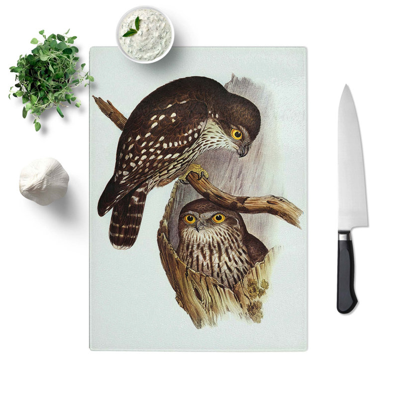 Tempered Glass Winking Owls by Elizabeth Gould Chopping Board, 20 cm W x 28.5 cm L